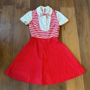 VINTAGE 60s 70s Swing Dress Mod, Red Check, Handmade, XS/Small